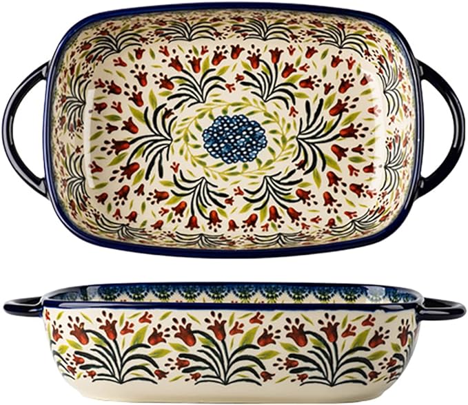 Vintage Style Tulip Flower Pattern Ceramic Bakeware Casserole Dish Baking Pan by Bicuzat