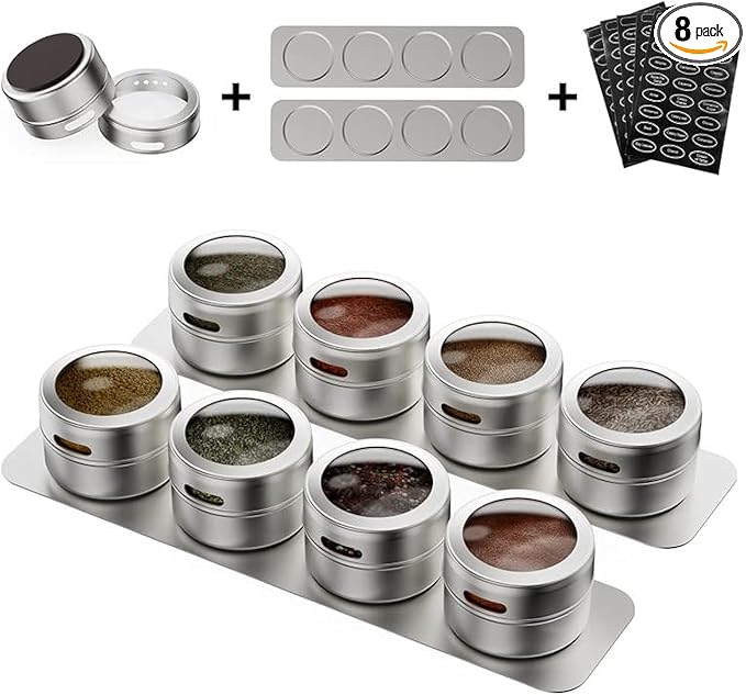 Vetacsion Set of 8 Magnetic Spice Tins by HOMESTORAGE