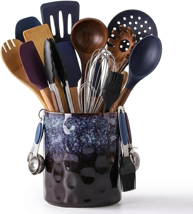 Ceramic Utensil Holder, Large 7.3" Ceramic Kitchen Utensil Crock, Handmade by Unknown