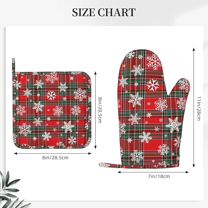 Christmas Plaid Snowflake Oven Mitts and Pot Holders Set - Image 3