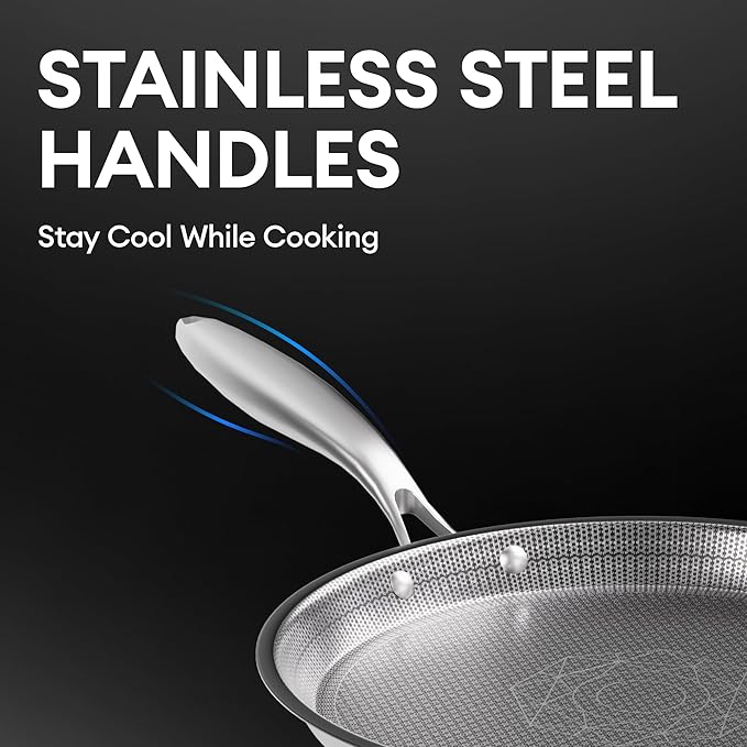 COOKER KING 12-Inch Stainless Steel Pan, Hybrid Nonstick Frying Pan, 3-Ply Clad - Image 7