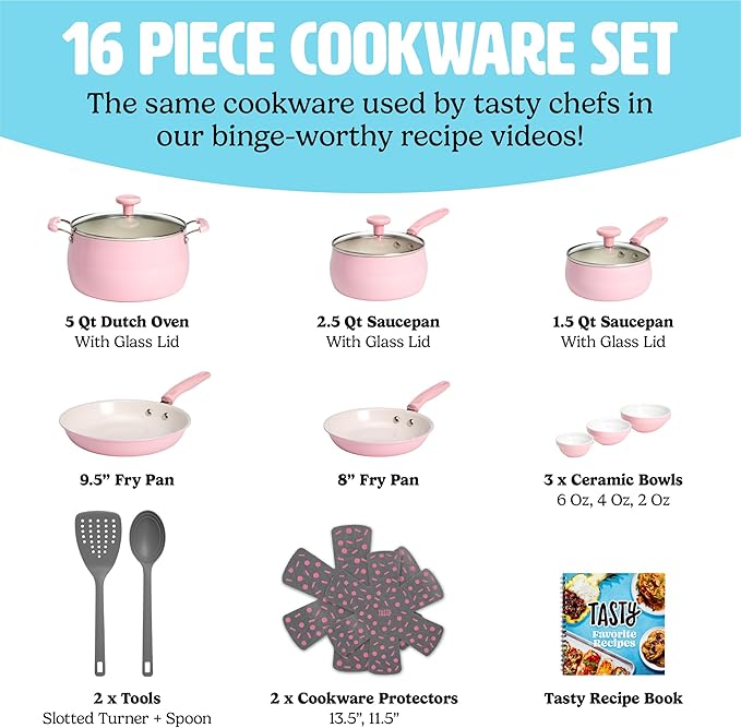 Tasty Clean Ceramic Non-Stick Aluminum Cookware Set, Tempered Glass Lid - Image 5