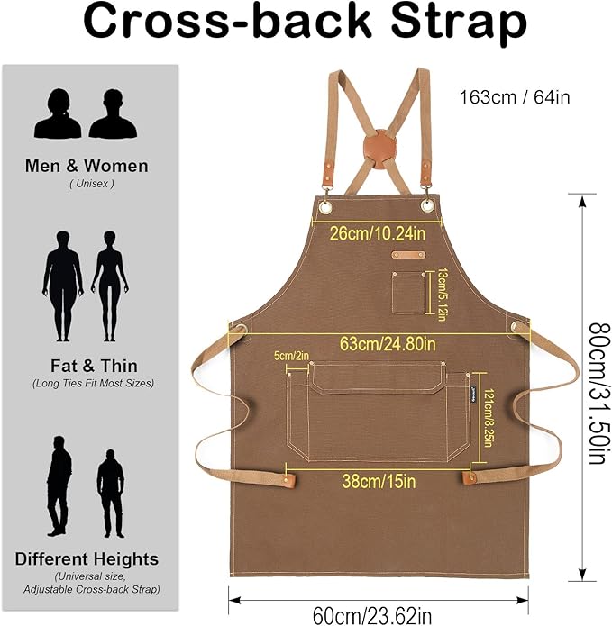 Chef Apron for Men Women with Gift Box Pack, Cross Back Apron with Pockets for - Image 4