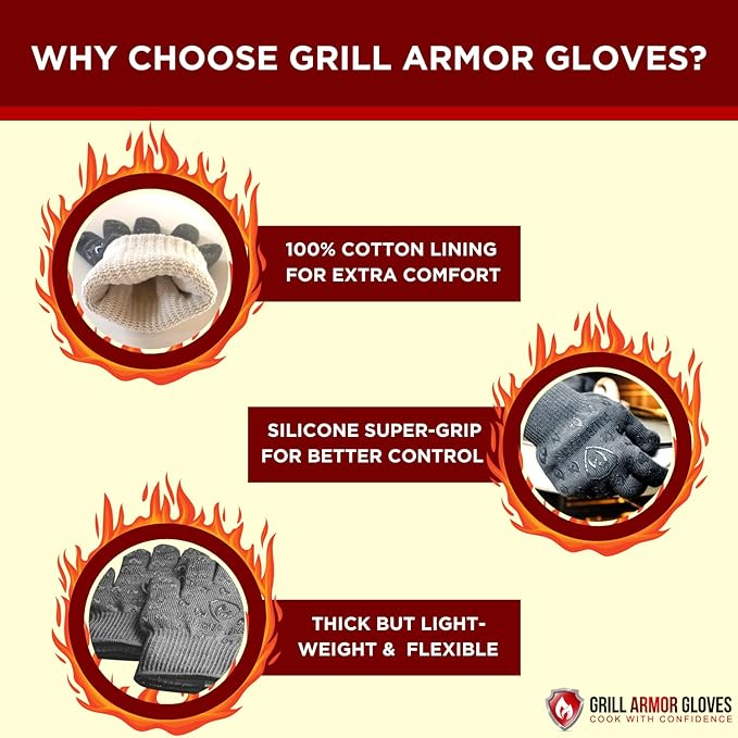Grill Armor Oven Gloves with Fingers – Extra Long Cuff, 932°F Heat, Fire & Cut - Image 9