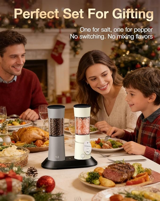 Electric Salt and Pepper Grinder Set, Stainless Steel Automatic Pepper Mill - Image 7