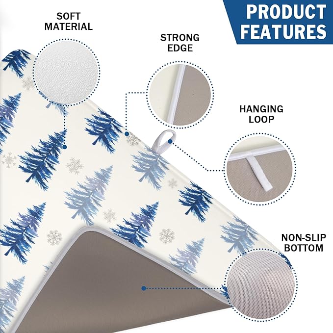 Winter Dish Drying Mat 18 x 24 Inch Blue Tree Dish Drying Pad Absorbent - Image 3