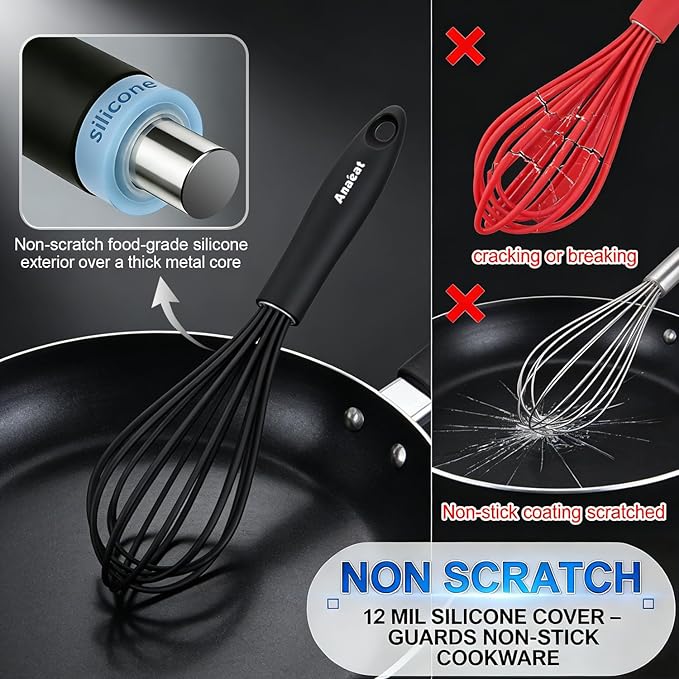 Anaeat 9" Silicone Balloon Whisk, Milk and Egg Beater Blender, Heat Resistant - Image 3