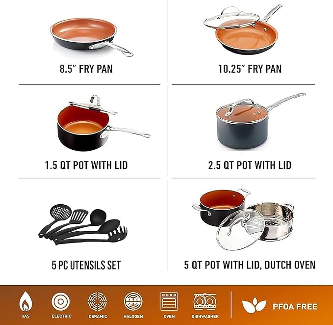 GOTHAM STEEL 15 Pc Ceramic Cookware Set, Ceramic Pots and Pans Set Non Stick - Image 2