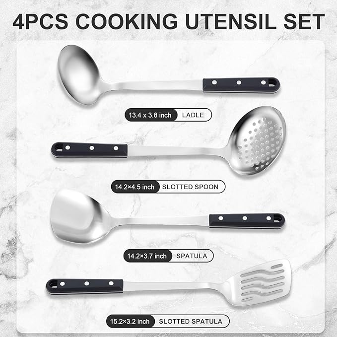 Pleafind 4-Pcs Cooking Utensils Set, Stainless Steel Kitchen Utensils, Mirror - Image 2