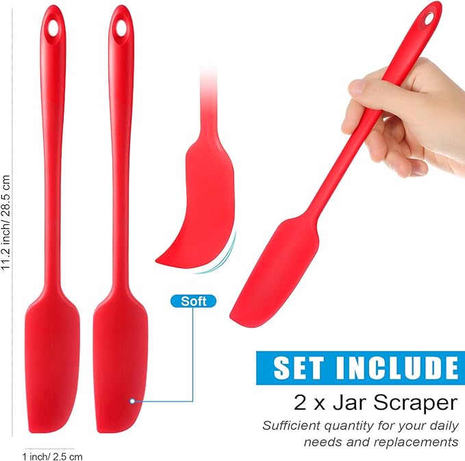 Patelai 2 Pieces Silicone Jar Spatula Long Handle Non-stick Rubber Scraper Heat - Image 2
