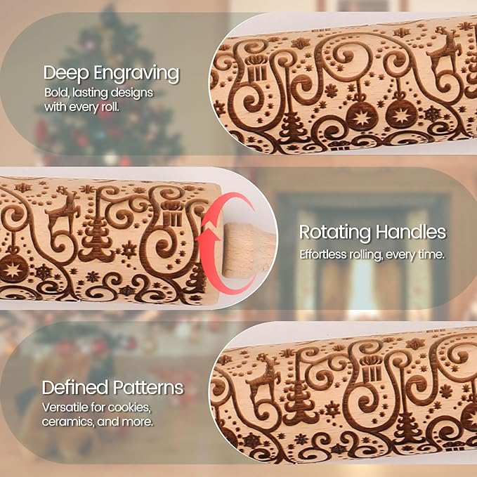 Floral Reindeer Embossed Rolling Pins - Image 3
