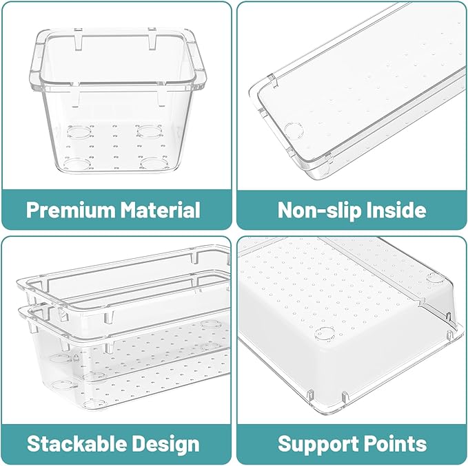 WOWBOX 32 PCS Clear Plastic Drawer Organizer Set, 4 Sizes Desk Drawer - Image 3