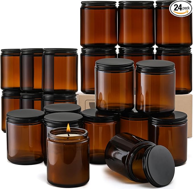 24 Pack, 8 OZ Thick Amber Candle Jars by AOZITA