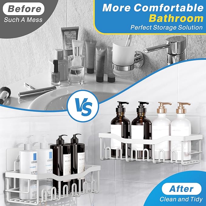 EUDELE 5-Pack Rustproof Stainless Steel Shower Caddy Set– No Drill Adhesive - Image 3