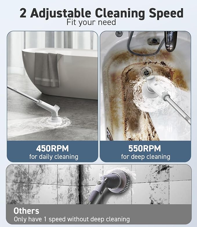 Electric Spin Scrubber, VEWIOR Cordless Shower Scrubber - Image 4