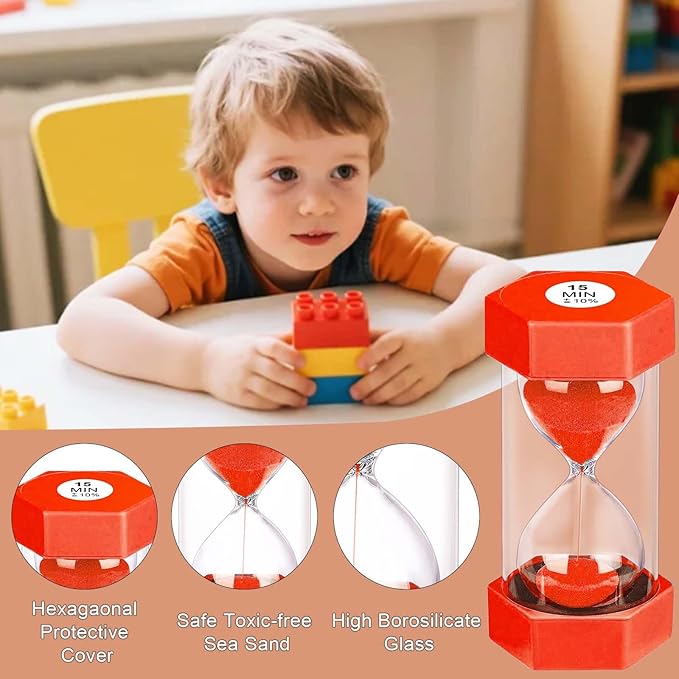 20 Minute Hourglass Sand Timer, Plastic Hexagon Hourglass Sand Clock 20 Min - Image 3
