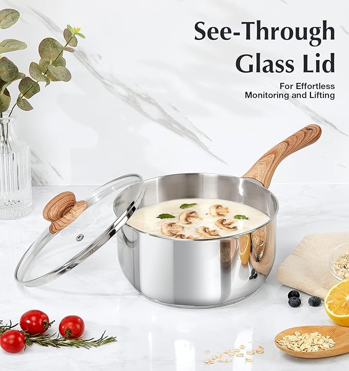KOCH SYSTEME CS Stainless Steel Saucepan Set, 6 Piece Stainless Steel Pot 1QT & - Image 4