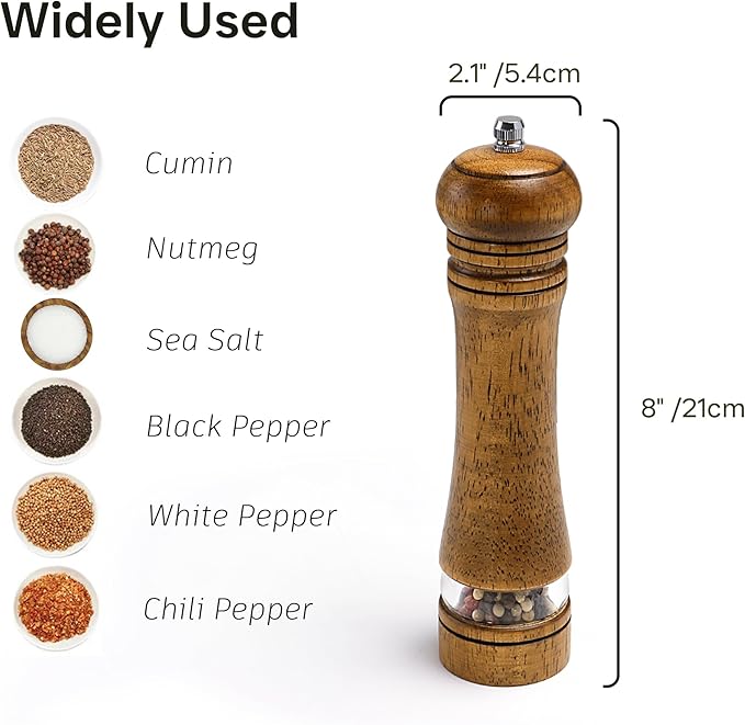 Wood Salt and Pepper Grinder, Salt Grinder and Pepper Mill, Oak Wood Shakers - Image 4