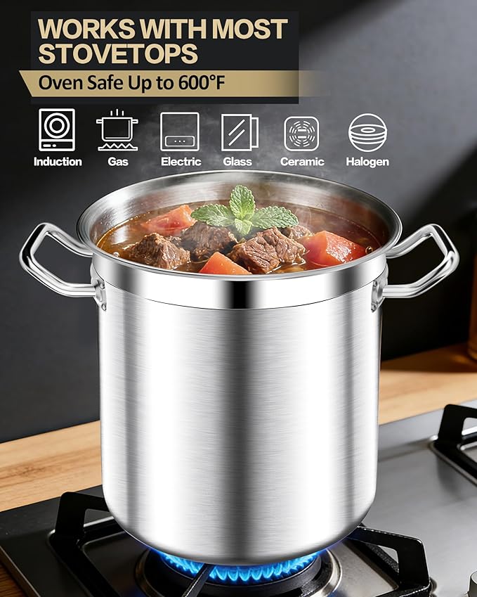 STOCKPOT Large Stock Pot with Lid – Professional Stainless Steel Stockpot 40 - Image 2