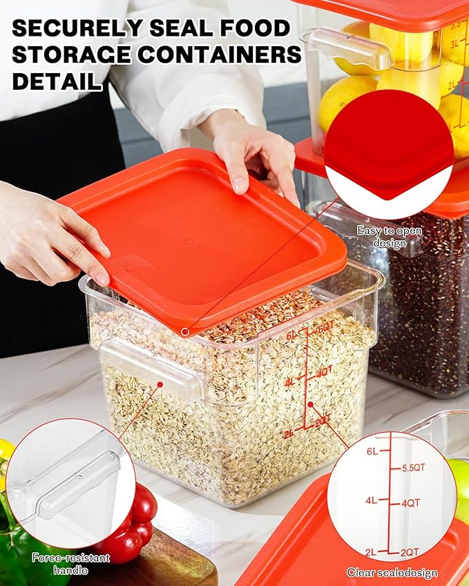 2QT NSF Food Storage Containers: 6 PCS Commercial Clear Square Food Storage - Image 7