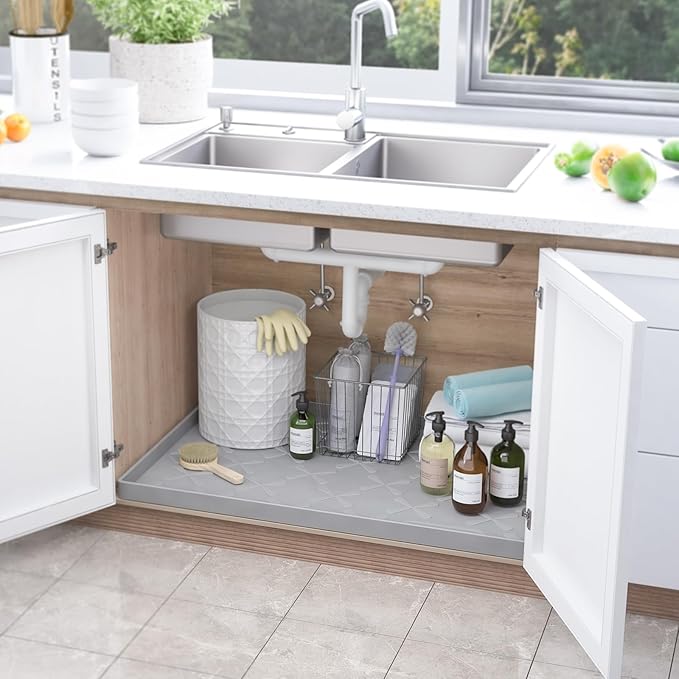 SIKADEER 22" x 22" Under Sink Mat Waterproof, Silicone Mat Kitchen Drawer Shelf - Image 2