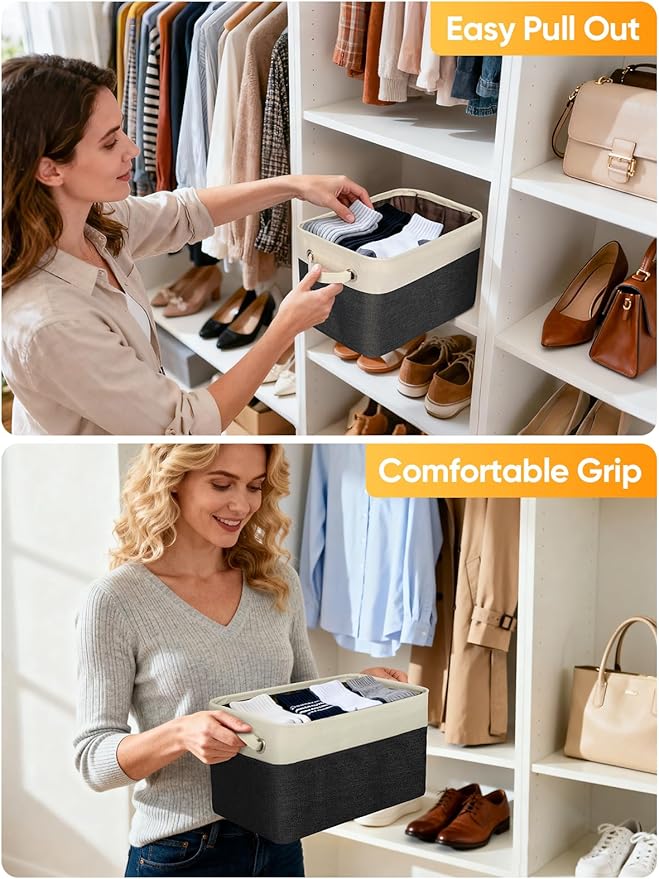 BALEINE Fabric Storage Bins for Shelves, Linen Storage Baskets for Organizing - Image 5