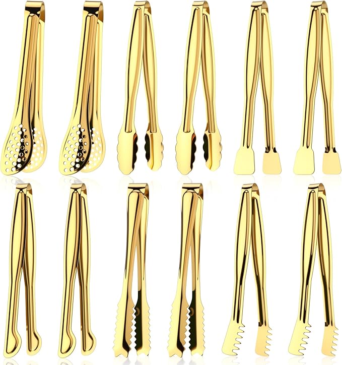 CHENGU 12 Pack Stainless Steel Tongs 6 Inches Food Serving Clip Kitchen Cooking by CHENGU