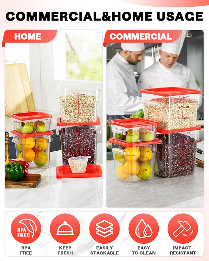2QT NSF Food Storage Containers: 6 PCS Commercial Clear Square Food Storage - Image 5