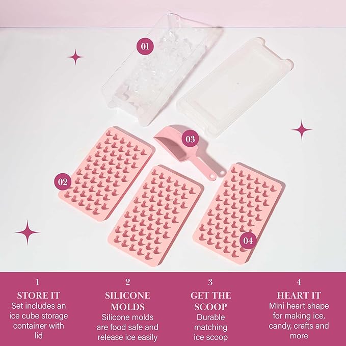 Paris Hilton Heart Shaped Mini Ice Cube Tray Set, Includes 3 Mini Ice Cube Molds - Image 3