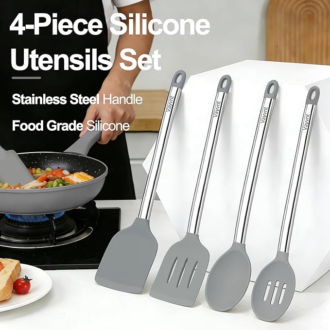 Vayvnt 4 PCS Cooking Utensils Set, Silicone Kitchen Spatula Set - Image 6