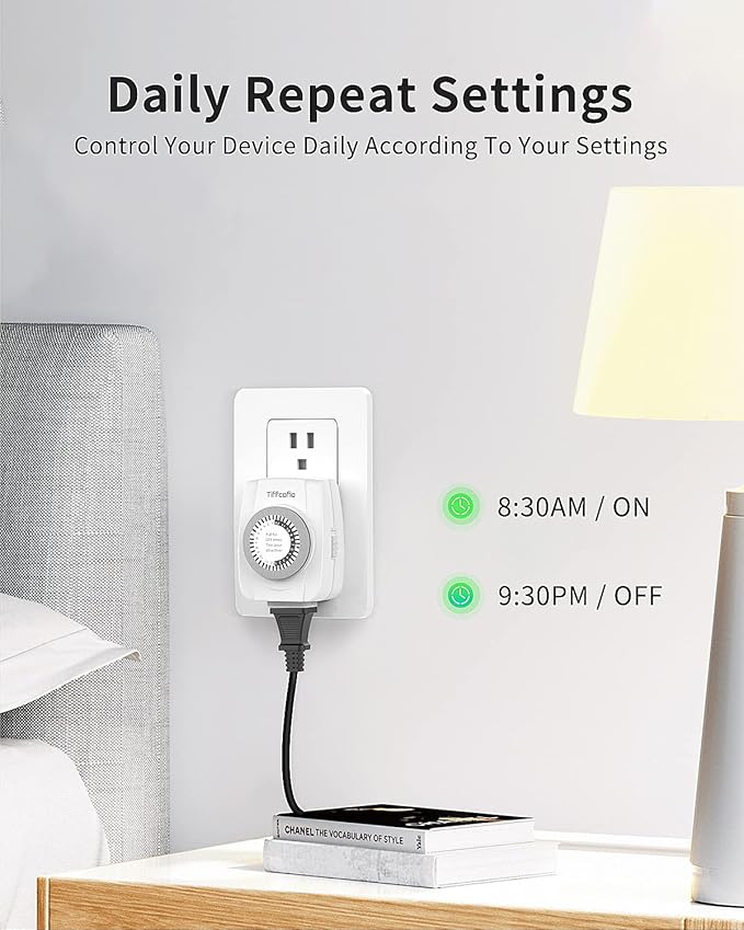 TiFFCOFiO Indoor Mechanical Outlet Timer, 3 Prong Timers - Image 4