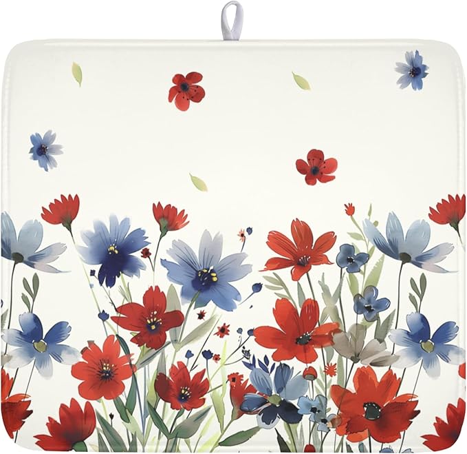 4th of July Floral Dish Drying Mat by Unknown