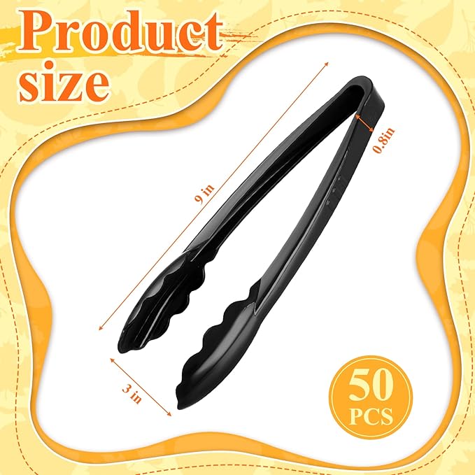 Tessco for you 50 Pcs Plastic Tongs for Serving Bulk, 9 Inch Plastic Disposable - Image 2