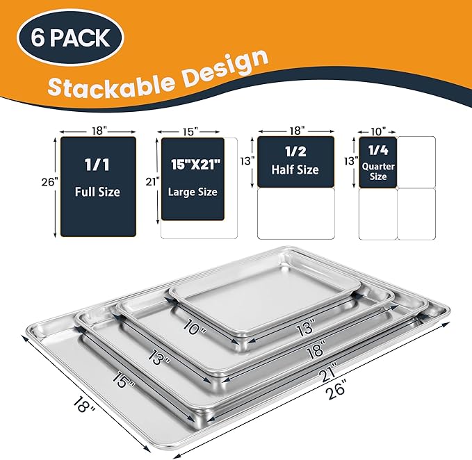 6 Pack Full Size Baking Sheet Pan, Aluminum Commercial Cookie Sheet Pan - Image 7
