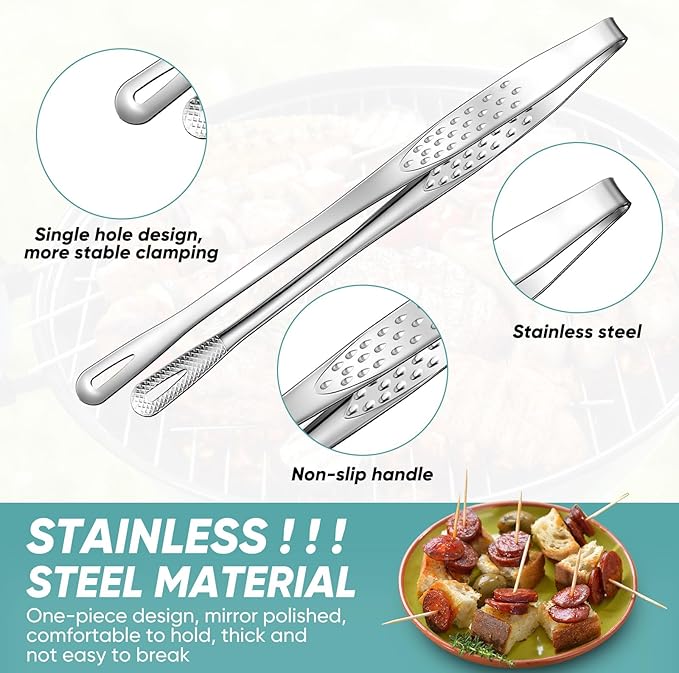 meekoo 6 Pcs 7.8 Inches Stainless Steel Korean BBQ Grill Tongs Japanese - Image 3