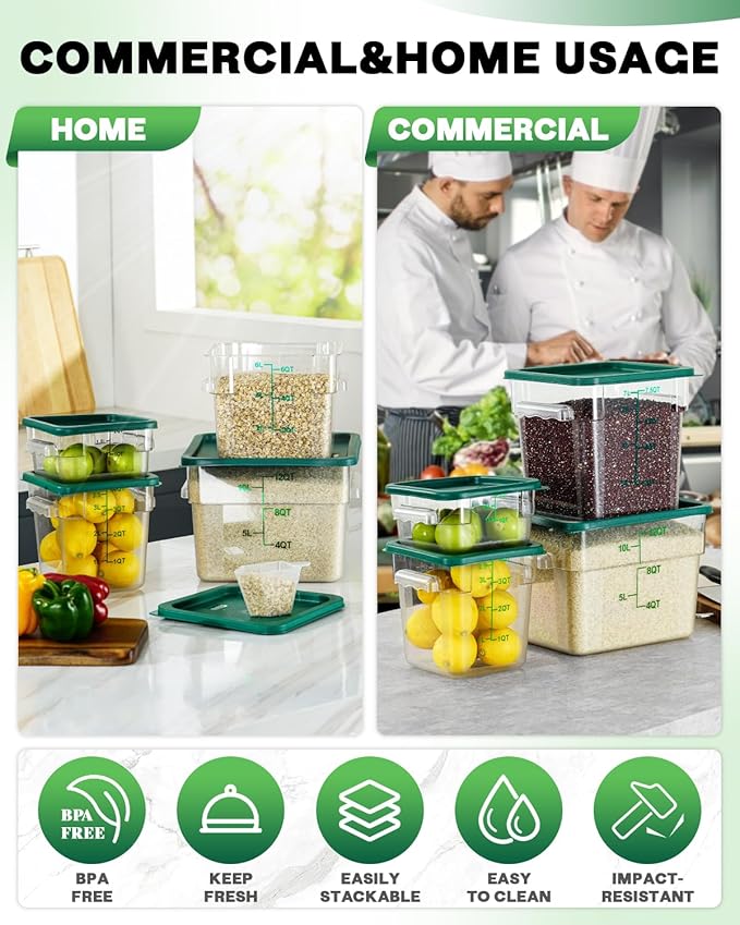 2QT NSF Food Storage Containers: 8 PCS Commercial Clear Square Food Storage - Image 5