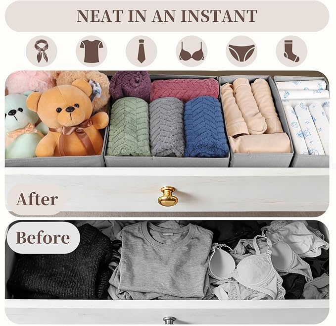 Drawer Organizer Clothes, 16 Pack Dresser Organizer Bins, Foldable Closet - Image 3
