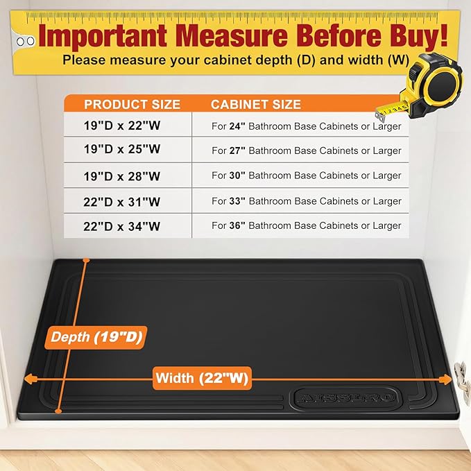 Aisslro Under Sink Mat 22" X 19", Waterproof Silicone Cabinet Organizer - Image 2
