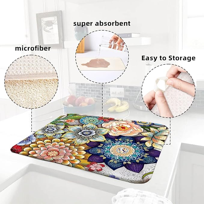 Spring Floral Large Dish Drying Mats, Reversible Dish Drying Pads - Image 6