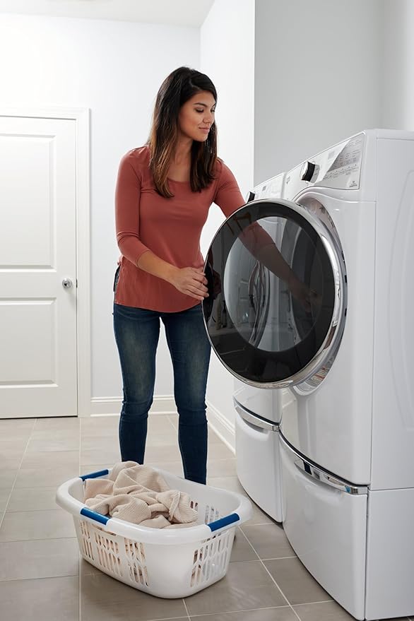Rubbermaid Large Hip-Hugger Laundry Basket/Hamper, 1.5-Bushel, White, Stackable Storage Bin/Organizer for Bathroom/Bedroom/Dorm/Home