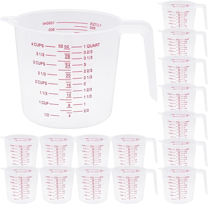 16 Pcs 4 Cup Capacity Plastic Measuring Cup, 32 Oz/1000 ml Clear Graduated by Unknown