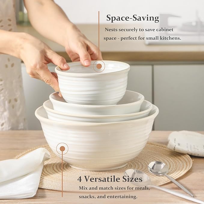 Hasense Ceramic Mixing Bowls, 2.1/1.5/1.0/0.5 Qt, Nesting Bowls - Image 5