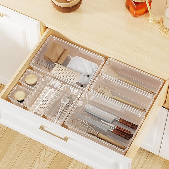 WOWBOX 40 PCS Clear Plastic Drawer Organizer Set, 4 Sizes Desk Drawer - Image 7