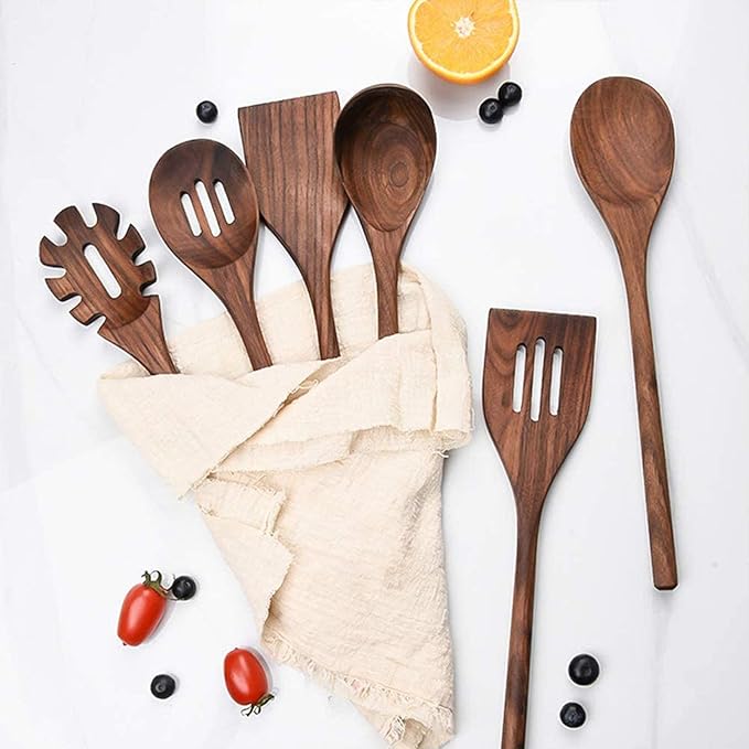 6 PCS Wooden Kitchen Utensils Set, Heat Resistant Non-Stick Cookware - Image 6