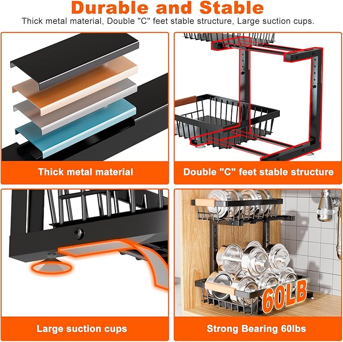 Under Sink Organizer, 2 Pack 2 Tier Under Sink Organizers and Storage, Slide - Image 5