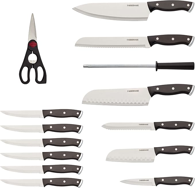 Farberware Triple Riveted Knife Block Set, High Carbon-Stainless Steel Blades - Image 2