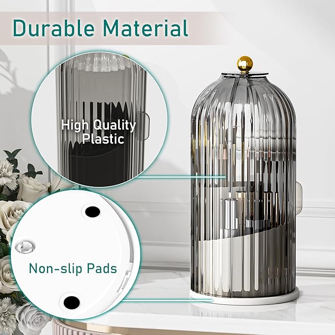 GAXmi Makeup Brush Holder with Lid Cosmetic Tools Organizer 360 Rotating - Image 7