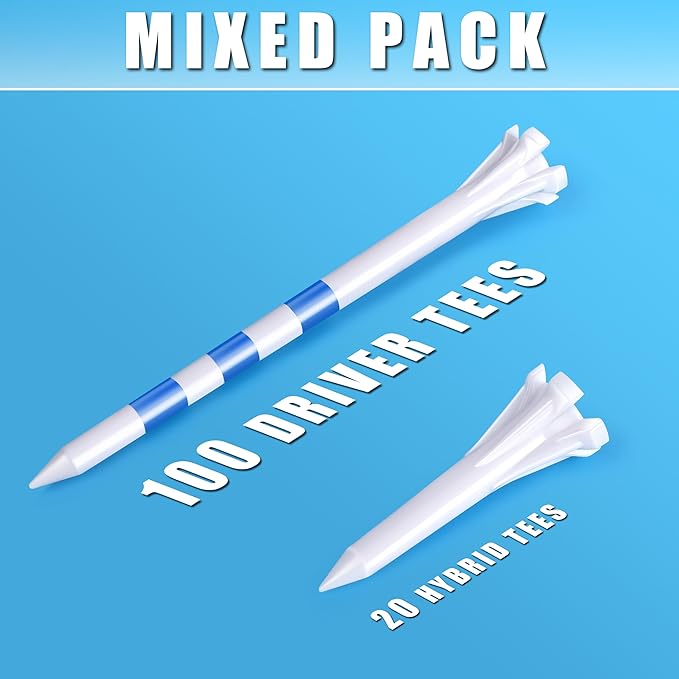 ++Champkey CHAMPKEY Advanced 5-Prong Plastic Golf Tees 120 or 100 Pack - 50% Ball Contact Surface Optimization with Longer Distance Performance Golf Tees Plastic