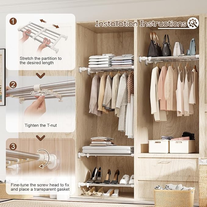 Hershii Tension Shelf Expandable Rod Closet System Heavy Duty Clothes Hanger - Image 5