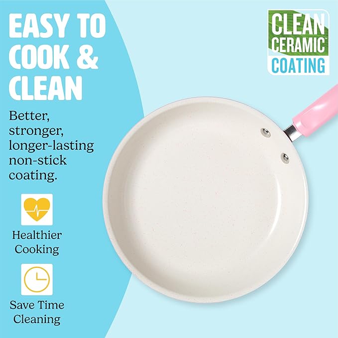 Tasty Clean Ceramic Non-Stick Aluminum Cookware Set, Tempered Glass Lid - Image 2